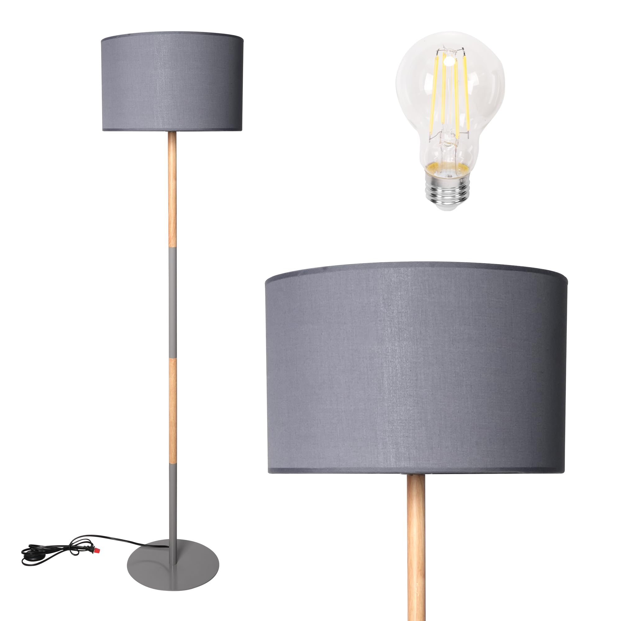 Clarfey Modern Floor Lamp with 8W LED Bulb - Foot Switch